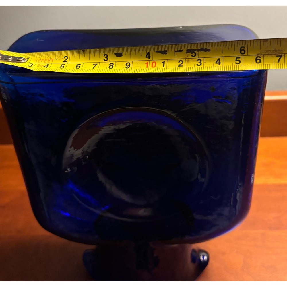 Vintage Blenko 384 Water Bottle Pitcher Cobalt Blue Double Spout Carafe - Picture 8 of 9